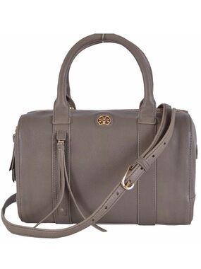 TORY BURCH Taupe Brody Porcini Pebbled Leather With Strap Shoulder Bag Satchel